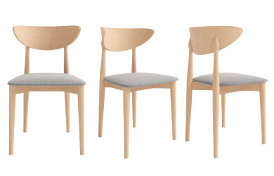 krzesła w kolorze naturalnym z tapicerowanym siedziskiem i profilowanym twrdym oparciem