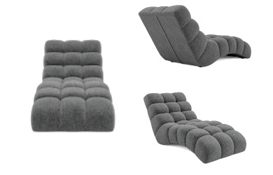 różne układy grafitowego szezlonga do salonu w miękkiej tkaninie