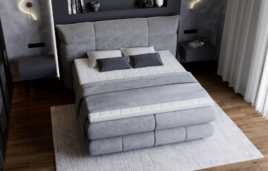 łóżko kontynentalne z pojemnikami na pościel i materacami