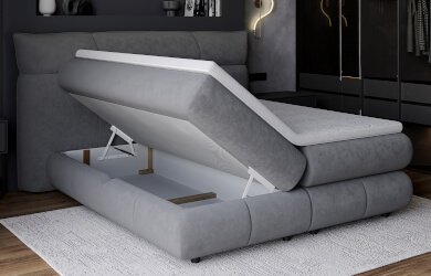 łóżko kontynentalne z pojemnikami na pościel i materacami