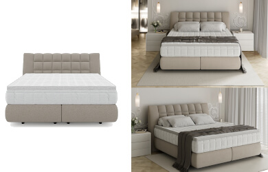 łóżko sypialniane Diuna z tapicerowaną platofromą i wezgłowiem oraz grubym materacem