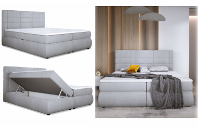 łóżko boxspring z materacem i dwoma pojemnikami na pościel, tapicerowane 