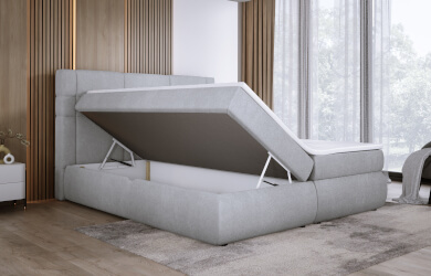 łóżko boxspring z materacem i dwoma pojemnikami na pościel, tapicerowane 