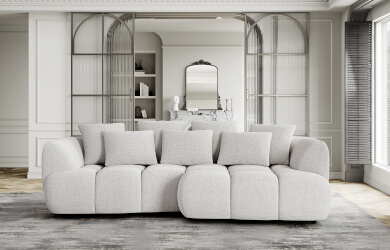 narożnik do salonu szary z poduszeczkami