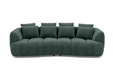 ciemnozielona kanapa z poduszeczkami oparciowymi i wysuwanym elektrycznie siedziskiem do salonu