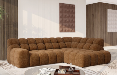 brązowy narożnik z przeszyciami do salonu typu L