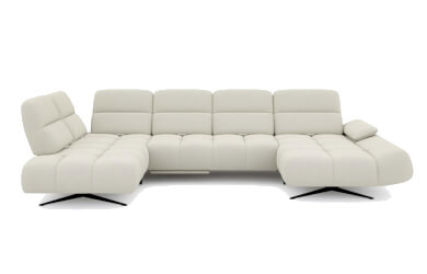 nowoczesny jasny narożnik w kształcie litery u z przezywanym ozdobnie siedziskiem i manualną regulacją głębokości siedzisk