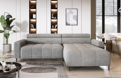 naroznik szary z regulowanymi zagłowkami i wysuwanym siedziskiem