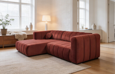 czerwony narożnik z przeszyciami siedziska FUMO