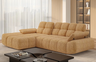 brązowy naroznik Gamba z przeszyciami i przestawnymi oparciami, do salonu