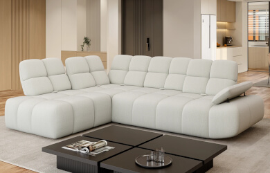 naroznik L jasny Gamba z przeszyciami i regulowanymi oparciami do salonu