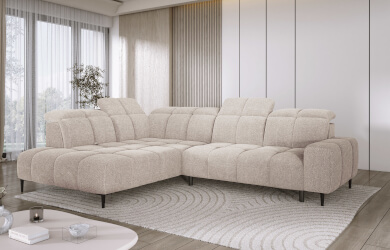 nowoczesny naroznik z wysuwanym siedziskiem i regulacją oparcia i regulacją zagłówków