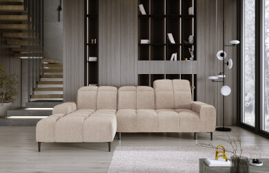 naroznik do salonu z przeszyciami i wysuwanym siedziskiem i regulowanymi zagłówkami