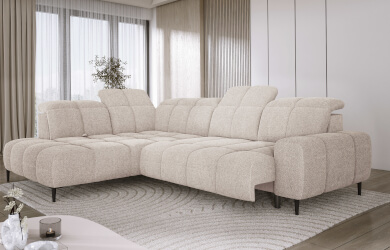 naroznik z wysuwanym siedziskiem i regulacją oparcia i regulacją zagłówków do salonu