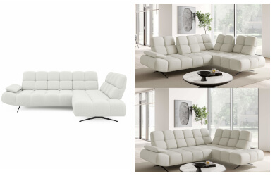 narozniki Prado z przeszywanymi dekoracyjnie siedziskami i oparciami na wysokich metalowych nózkach, do salonu