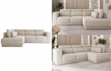 wygodny narożnik z dwoma rzędami luźnych poduch do salonu