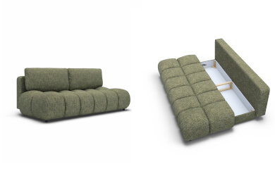 zielone sofy z funkcją spania i pojemnikiem