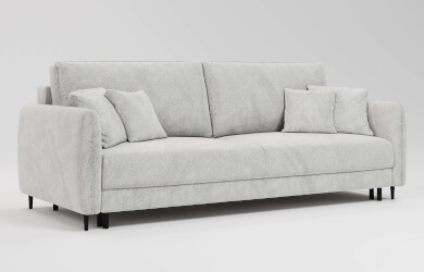 elegancka sofa do salonu z funkcją spania pojemnikiem na pościel i poduszeczkami