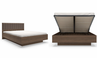 brązowe łóżko z pojemnikiem i stelażem Amaro