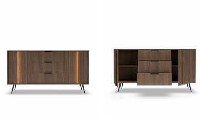 komoda brązowa z oświetleniem led drzwiami i szufladami