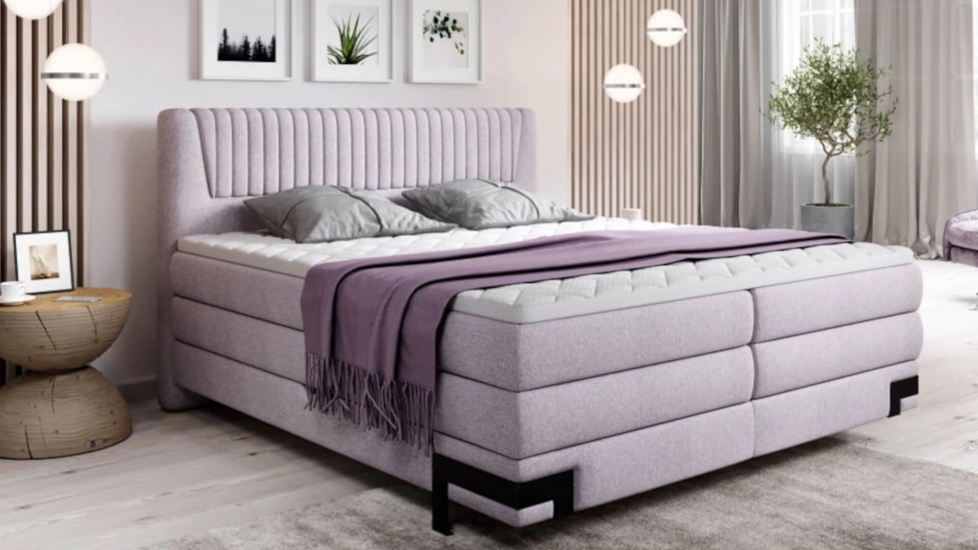 Nowoczesne łóżka kontynentalne z przeszywanym pionowo wezgłowiem do współczesnej sypialni
