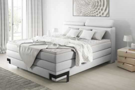 Nowoczesne łóżka kontynentalne z regulowanymi zagłówkami i metalowymi nóżkami