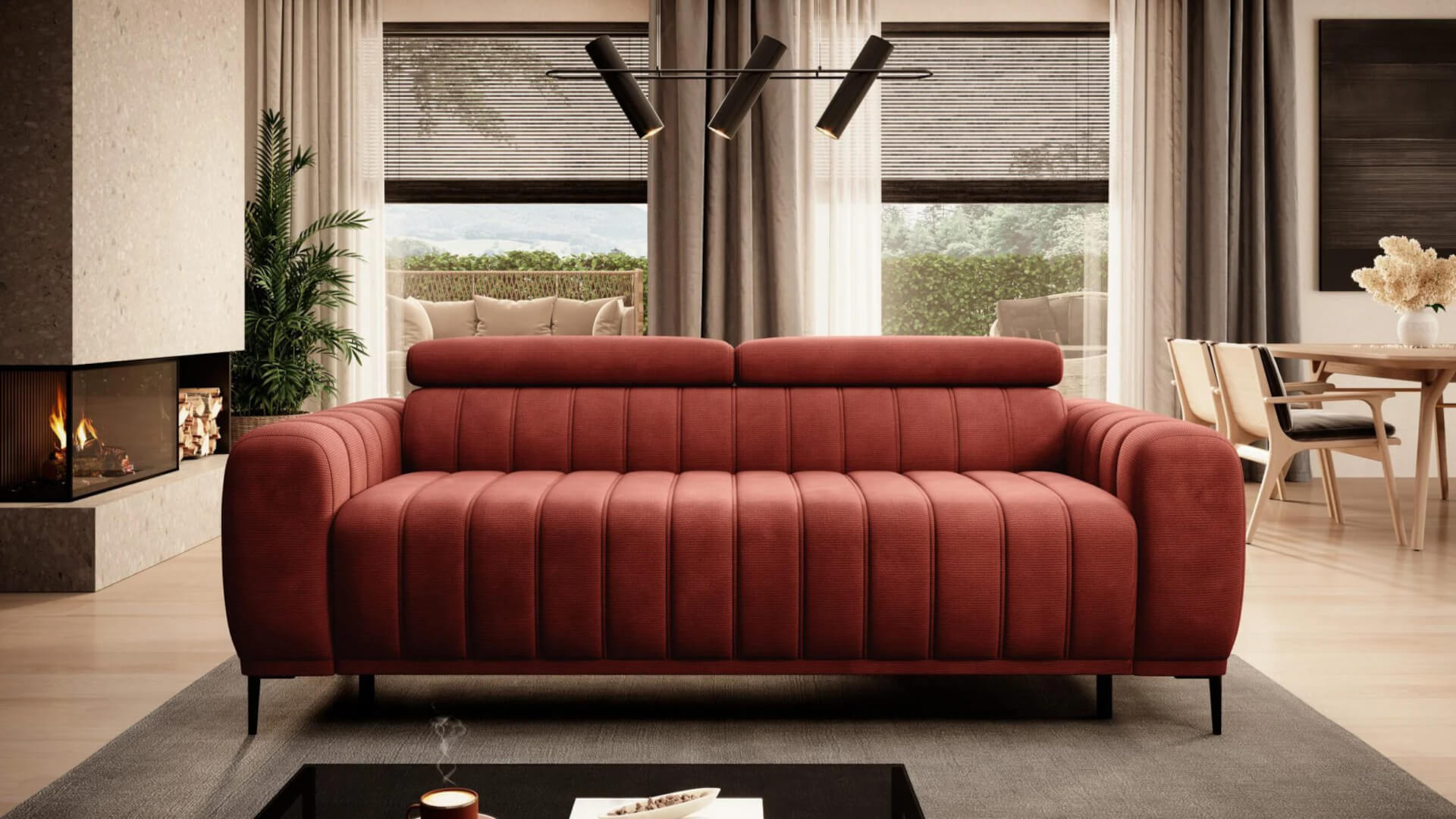 Sofa z funkcją spania typu włoskiego z regulowanymi zagłówkami