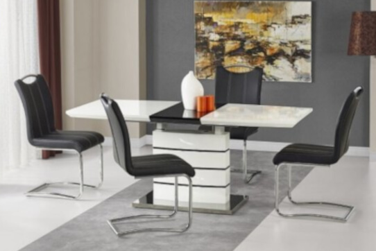 biało-metalowy stół kolumnowy z krzesłami