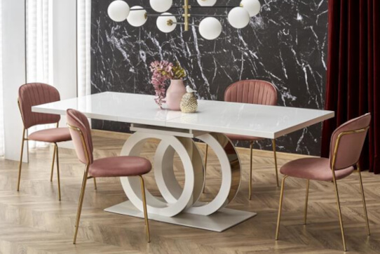 Biały, nowoczesny stół kolumnowy w stylu glamour