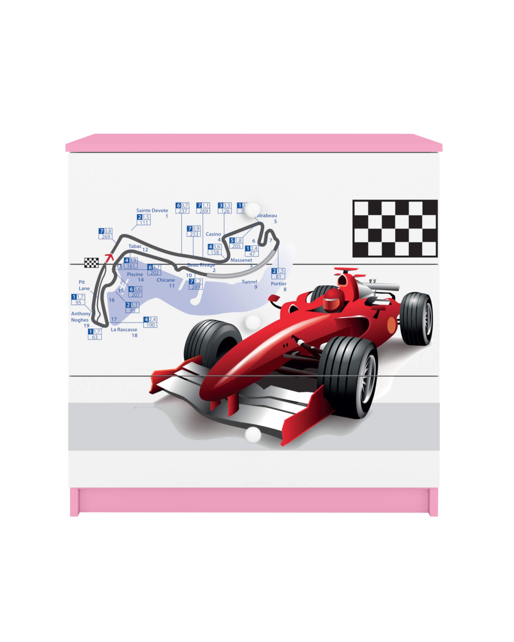 Dodatki w kolorze: różowym/komoda formuła F1