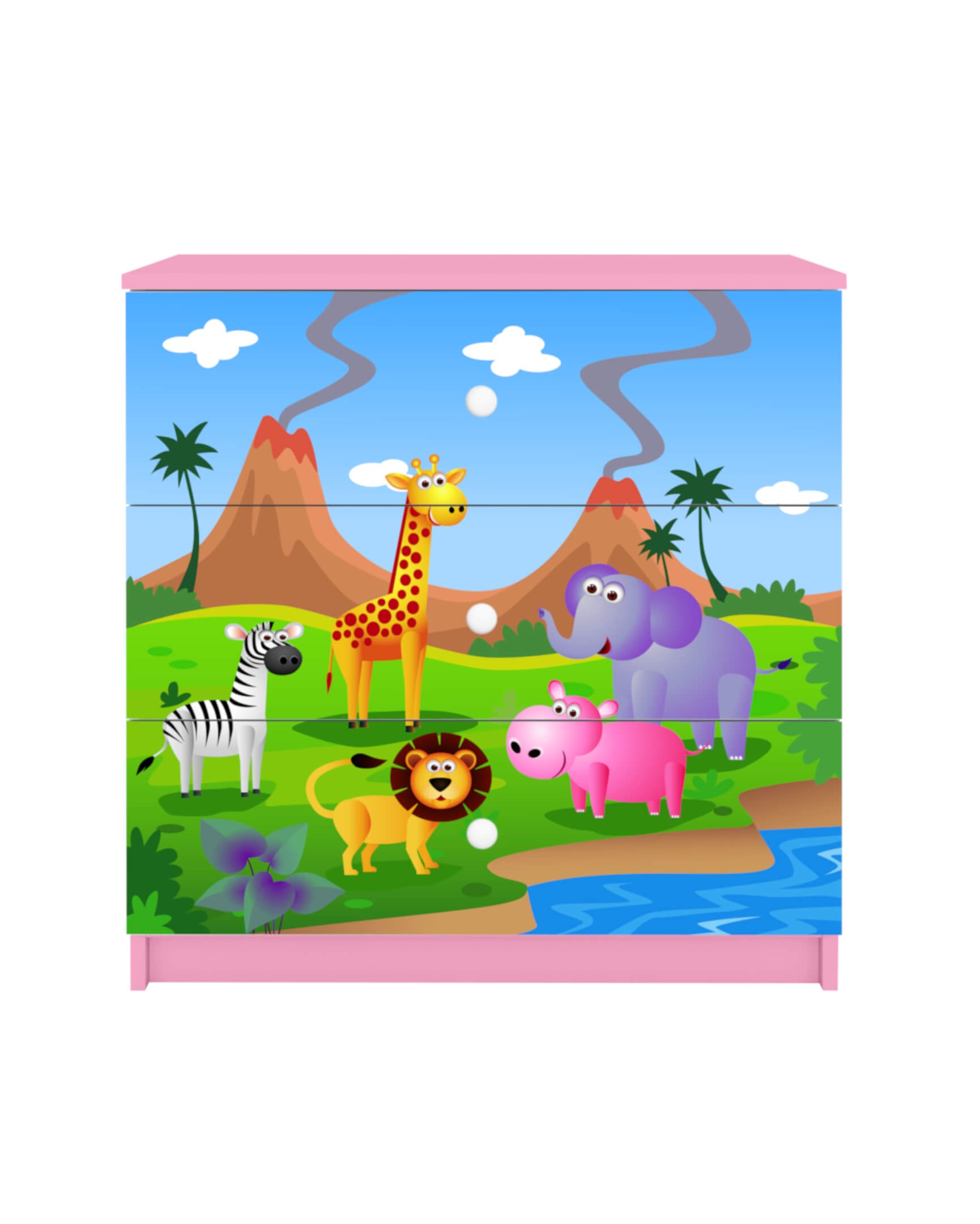 Dodatki w kolorze: różowym/komoda safari