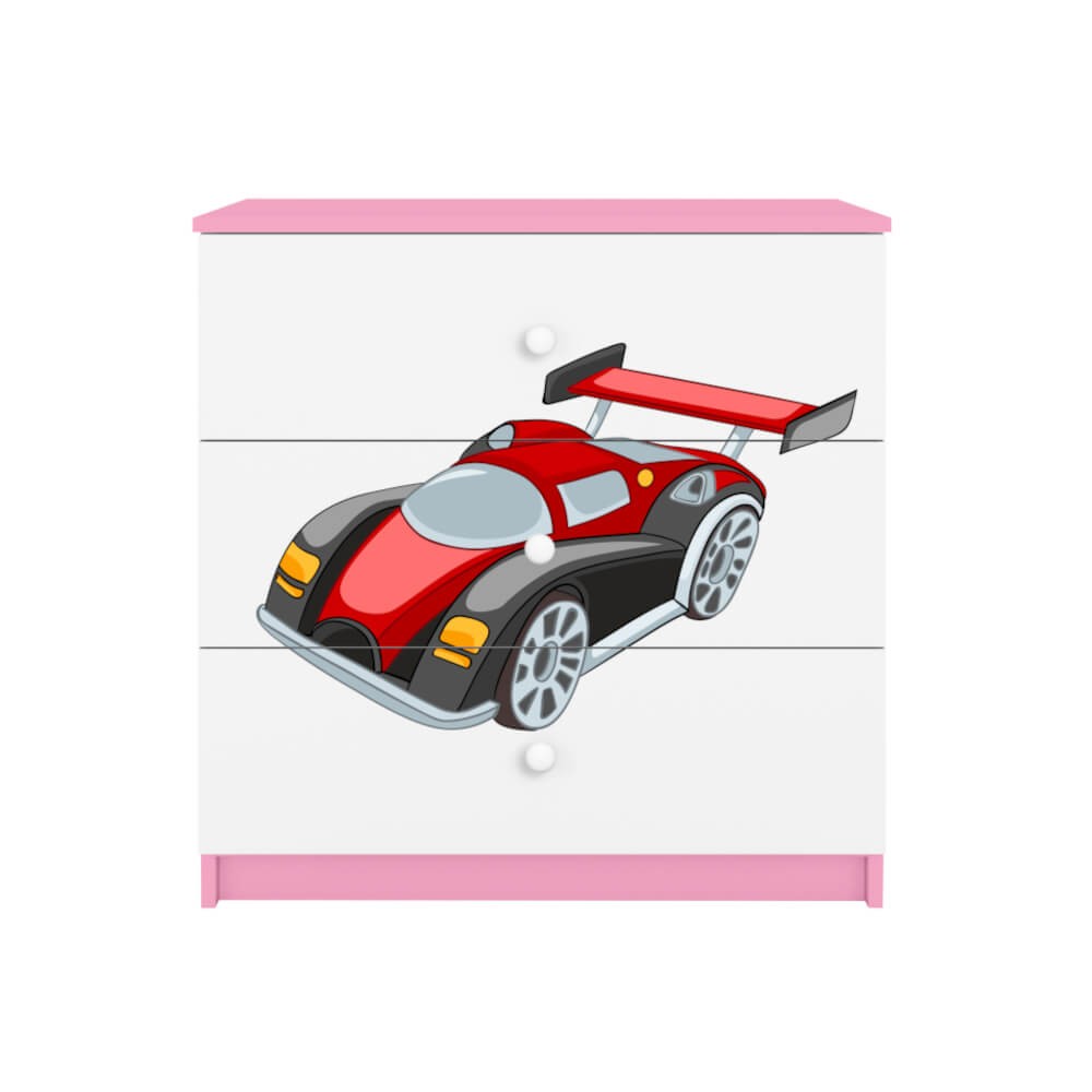 Dodatki w kolorze: różowym/komoda auto wyścigowe